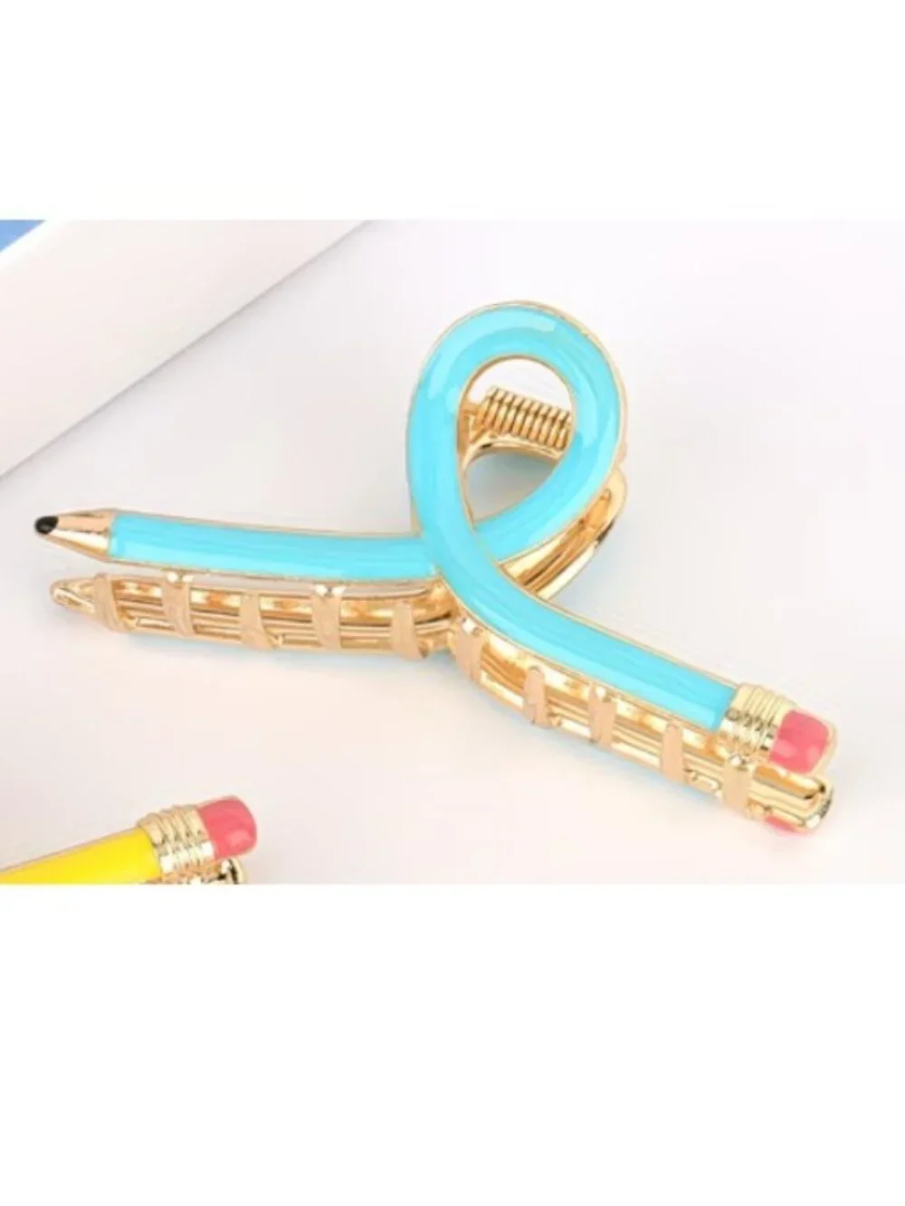 Aqua Teacher Pencil Metal Hair Claw Clip (BRAND-NEW & SO CUTE!)